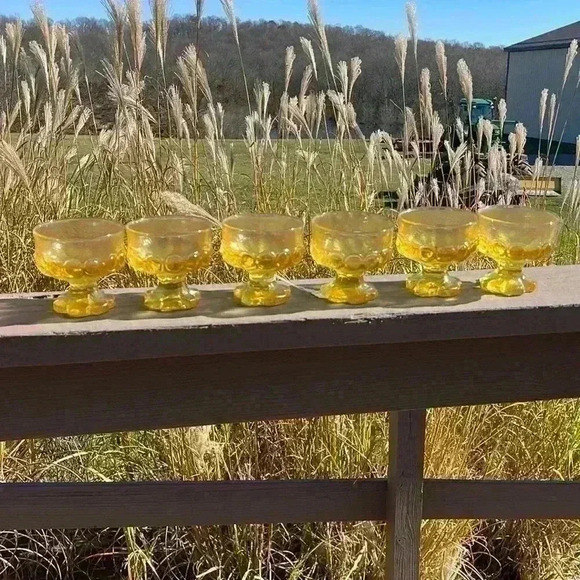 Vintage, retro, yellow glass dessert dishes. - Picture 1 of 5